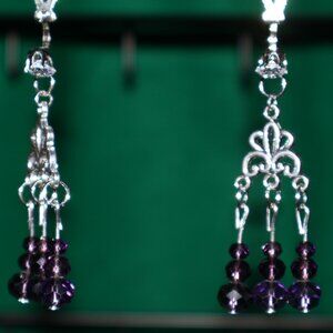 Handmade Clip-On Earrings - BEAUTIFUL Dark Violet Crystal Beads Beads - COT 39